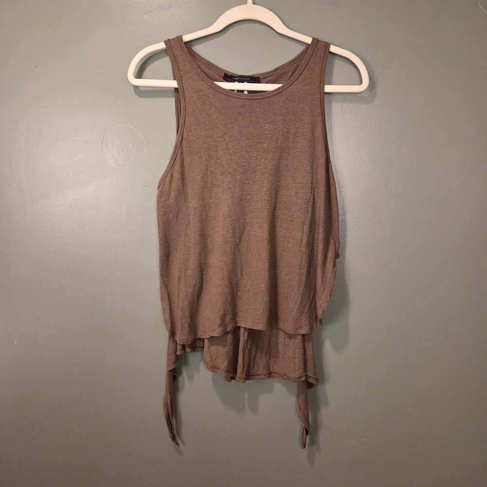 BCBGMaxAzria Linen Blend Oversize Asymmetrical Layered Tank Top Size XXS Taupe‎